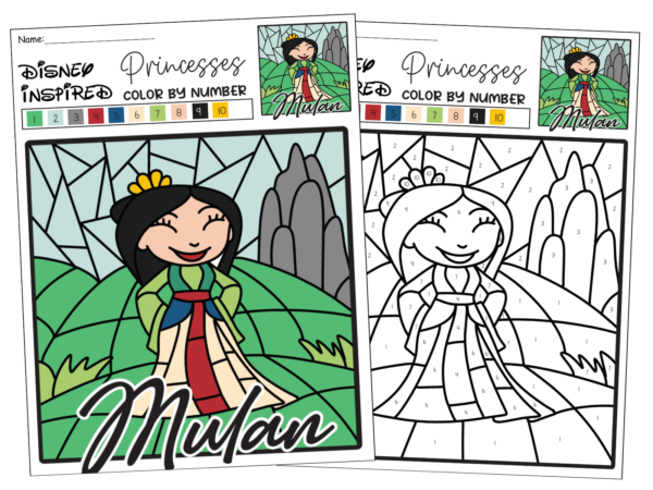 Princess Color by Number: 12 Princess Coloring Pages