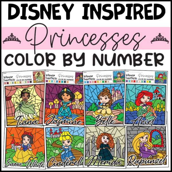 Princess Color by Number: 12 Princess Coloring Pages