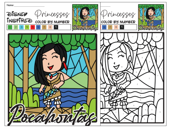 Princess Color by Number: 12 Princess Coloring Pages