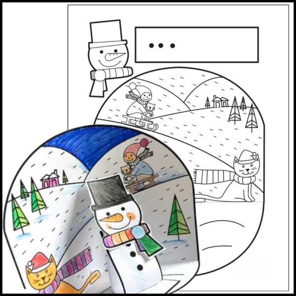 2 3D Paper Snow Globe Coloring Craft