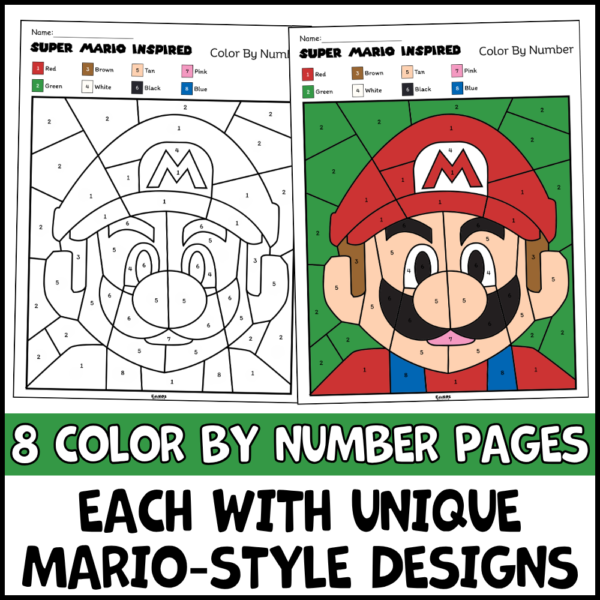 Video Game Adventure Color by Number Worksheets