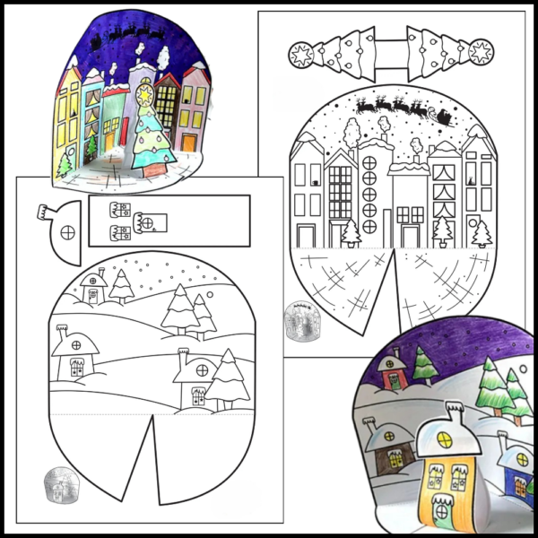 4 3D Paper Snow Globe Coloring Craft