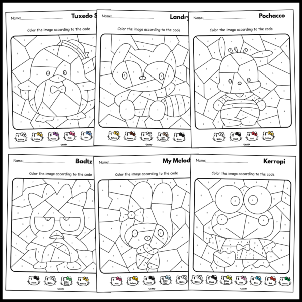 Sanrio-Inspired Characters Color by Number Activity Pages