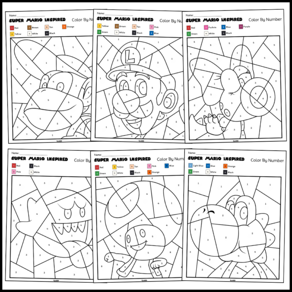 Video Game Adventure Color by Number Worksheets